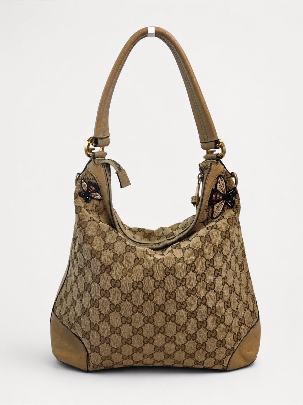 Gucci GG Canvas Hobo Shoulder Bag Beige Bee Patch DIY